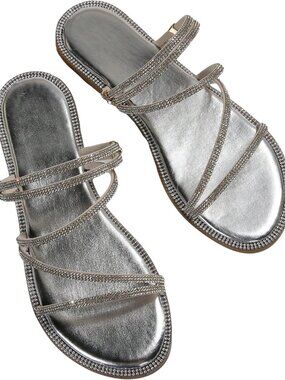 Sparkly Rhinestone Bling Flat Sandals for Women - Cute Dressy Footwear